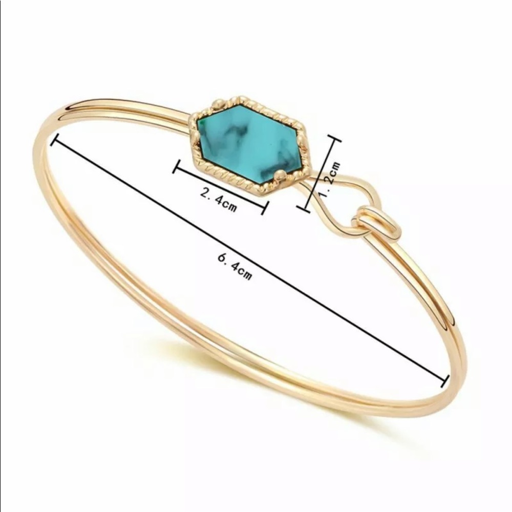 Beautiful Turquoise set in Dainty Gold Tone Bangle - Picture 2 of 2